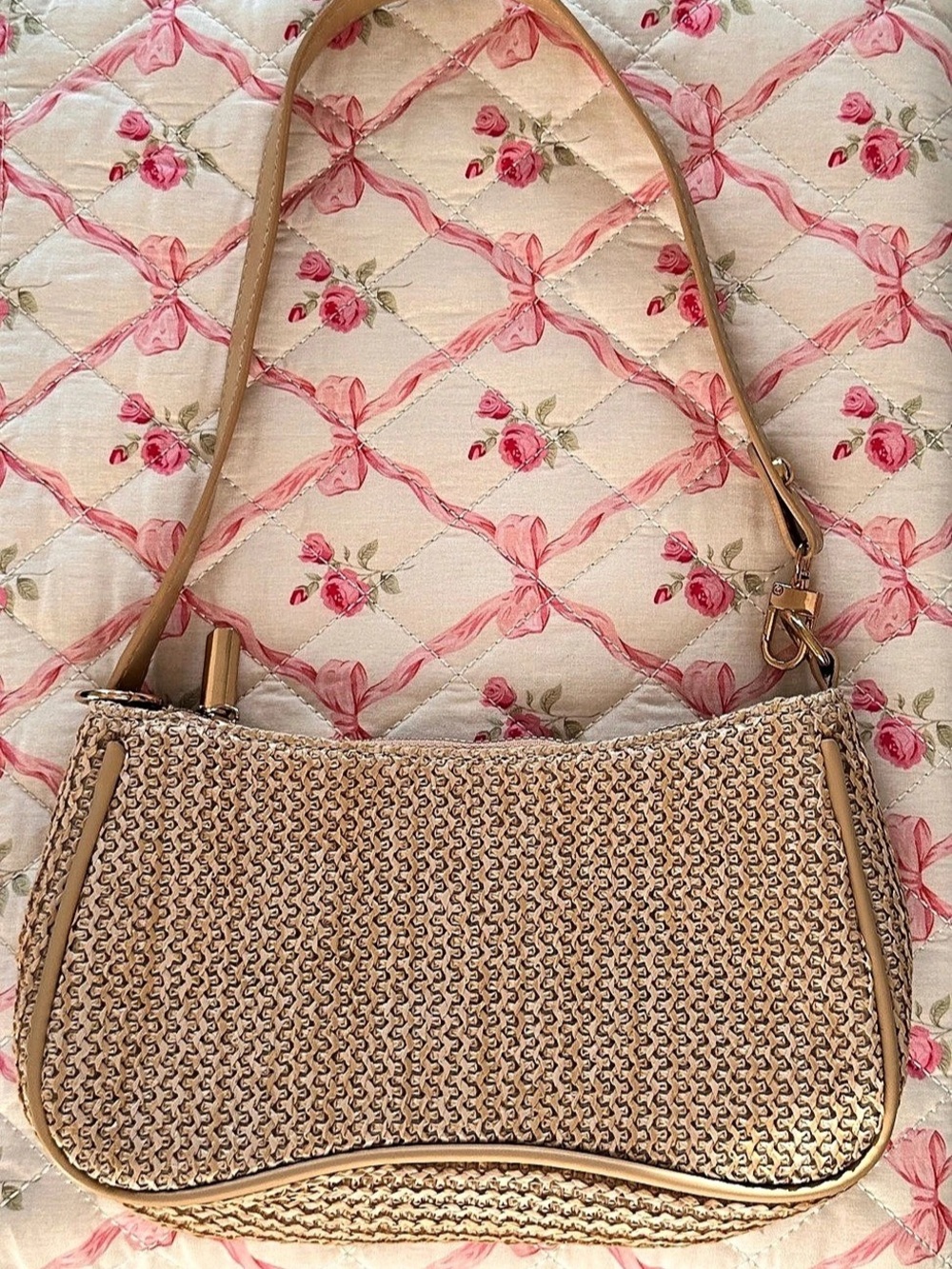 Y2K Coquette aesthetic braided purse with gold hardware
